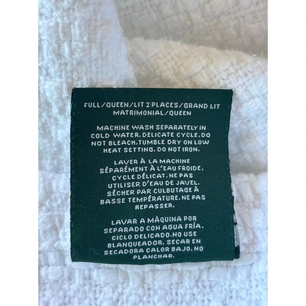 Lauren Ralph Lauren Bedspread Blanket Full/Queen White Waffle Knit Cotton Woven